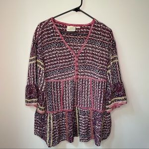 Anthropologie Maeve Lilyana Tiered Silk Blouse Size Small Petite 100% Silk